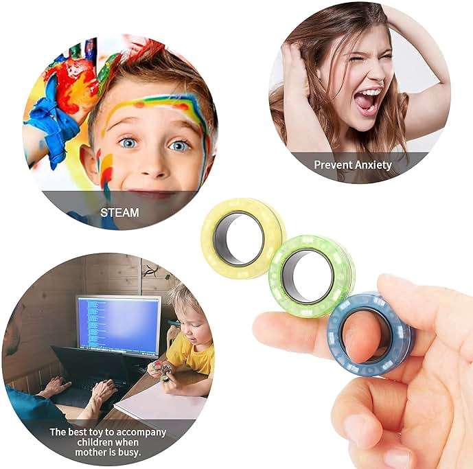 Magnetic Rings Fidget Toy Set, Idea ADHD Fidget Toys, Adult Fidget Magnets Spinner Rings for Anxiety Relief Therapy, Fidget Pack Great Gift for Adults Teens Kids (3PCS) - Image 5