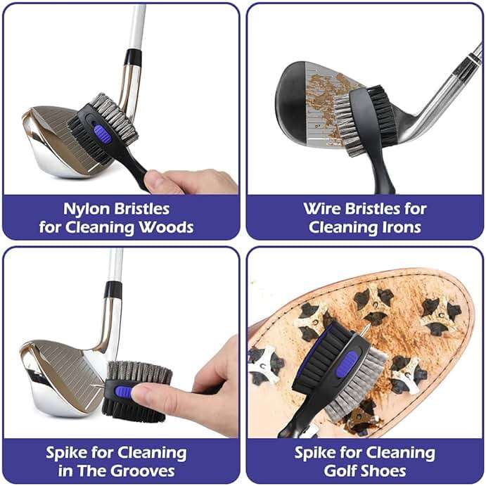 THIODOON 2 Pack Golf Club Brushes and Groove Cleaner 2 ft Retractable Zipline Carabiner Golf Brush Head with Retractable Spike Comfortable Grip Golf Club Cleaner - Image 4