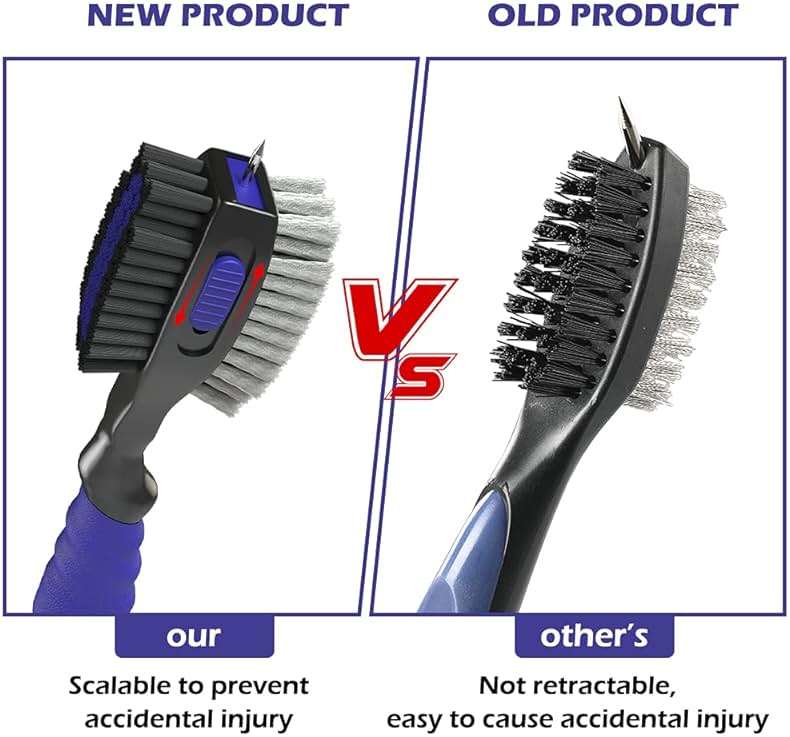 THIODOON 2 Pack Golf Club Brushes and Groove Cleaner 2 ft Retractable Zipline Carabiner Golf Brush Head with Retractable Spike Comfortable Grip Golf Club Cleaner - Image 6