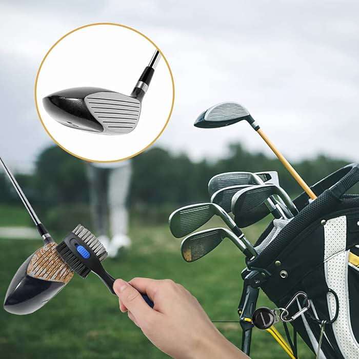 THIODOON 2 Pack Golf Club Brushes and Groove Cleaner 2 ft Retractable Zipline Carabiner Golf Brush Head with Retractable Spike Comfortable Grip Golf Club Cleaner - Image 7