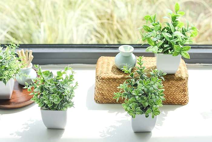 Der Rose 4 Pack Fake Plants Mini Artificial Greenery Potted Plants for Home Decor Indoor Office Table Room Farmhouse Bathroom Decor - Image 2