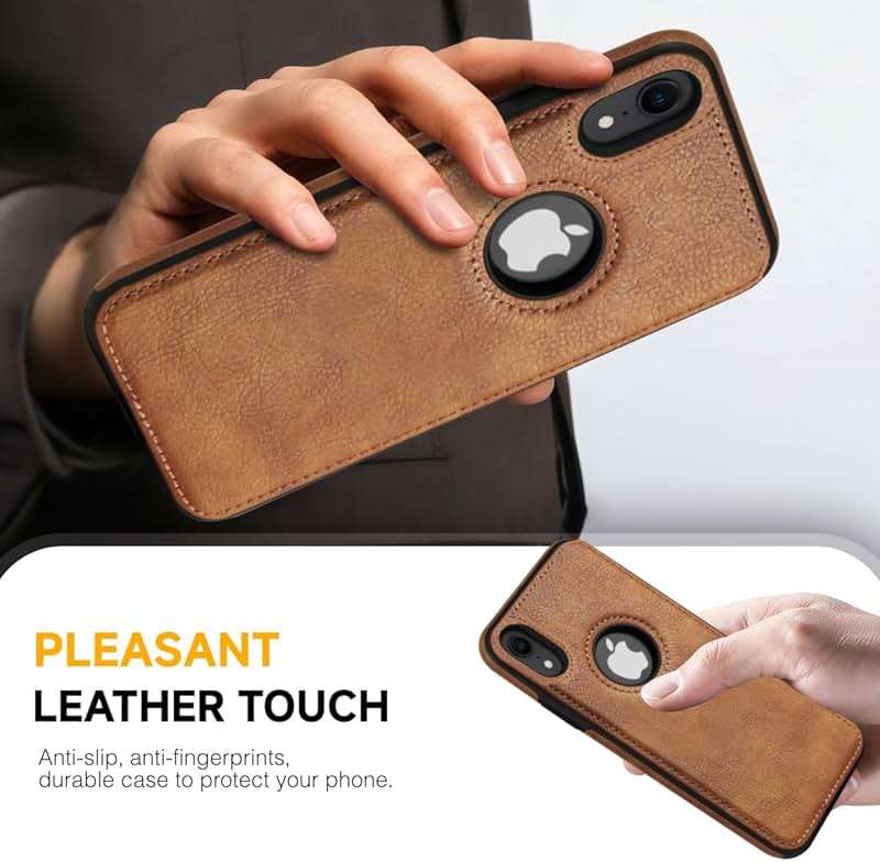 JAROIE Classy Design Luxury Leather Phone Case for iPhone XR Non-Slip Grip Full Body Ultra Slim Protective Case 6.1 Inch (Brown) - Image 3