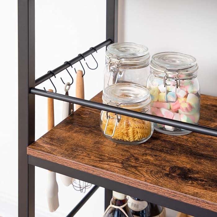 HOOBRO Kitchen Island with Wine Rack, Industrial Island Counter with Hooks and Protective Rails, 3 Tier Kitchen Shelf with Large Workstation, Easy Assembly, Rustic Brown BF02ZD01 - Image 3