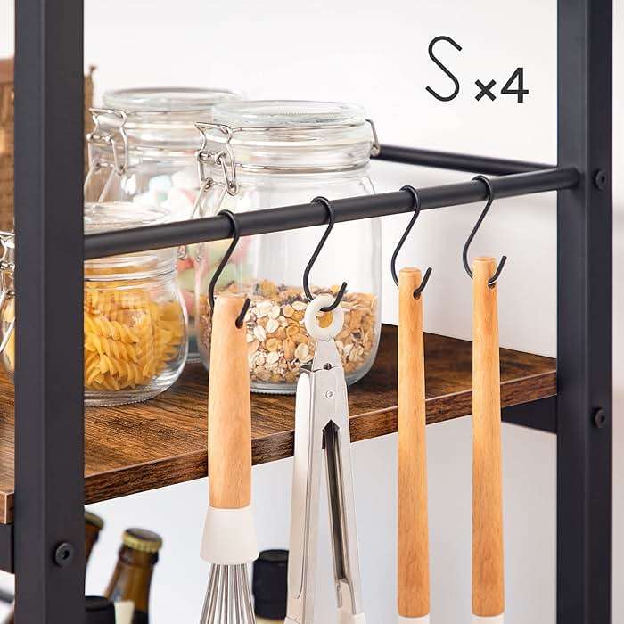 HOOBRO Kitchen Island with Wine Rack, Industrial Island Counter with Hooks and Protective Rails, 3 Tier Kitchen Shelf with Large Workstation, Easy Assembly, Rustic Brown BF02ZD01 - Image 5