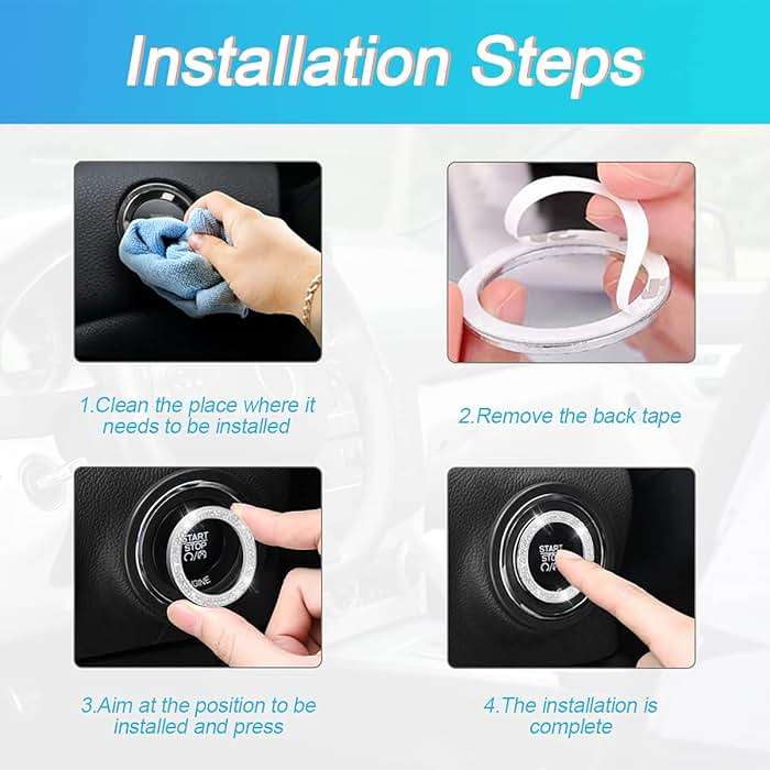 Car Bling Crystal Rhinestone Engine Start Ring Decals, 2 Pack Car Push Start Button Cover/Sticker, Key Ignition Knob Bling Ring, Sparkling Car Interior Accessories for Women (Double Red) - Image 4