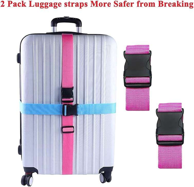 2 Pack Suitcase Belts, Adjustable Luggage Straps, Bright Colors Travel Packing Straps with Quick Release Buckle (Pink) - Image 2