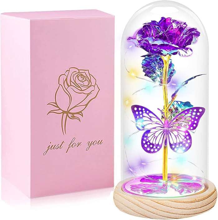 QUNPON Christmas Rose Gifts for Women Gifts Flowers for Women,Womens Gifts for Christmas,Birthday Gifts for Women,Purple Butterfly for Mom Grandma,Sister,Her,Wife,Valentines Day - Image 1