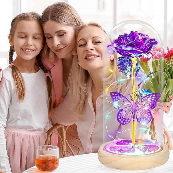 QUNPON Christmas Rose Gifts for Women Gifts Flowers for Women,Womens Gifts for Christmas,Birthday Gifts for Women,Purple Butterfly for Mom Grandma,Sister,Her,Wife,Valentines Day - Image 2