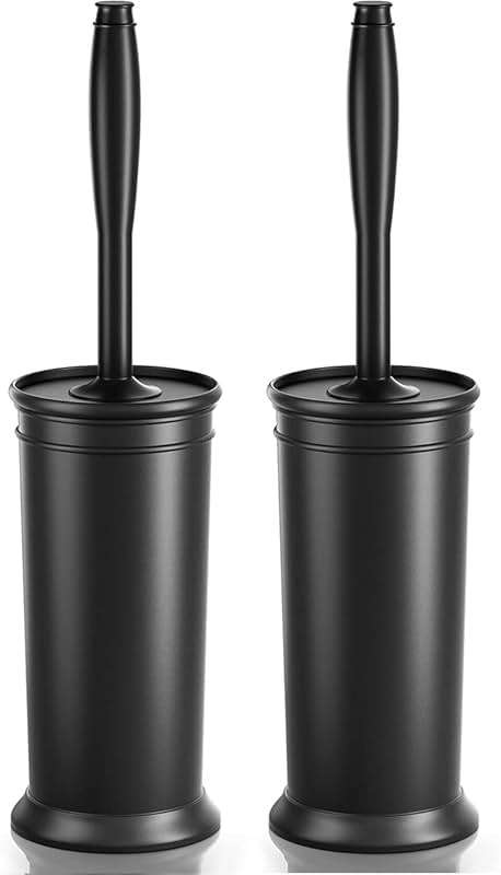 Toilet Brush and Holder 2 Pack, Toilet Bowl Brush with Extra Long Handle, Toilet Scrubber and Covered Holder, Toilet Brushes for Bathroom-Space Saving, Covered Brush, Durable, Deep Cleaning(Black) - Image 1