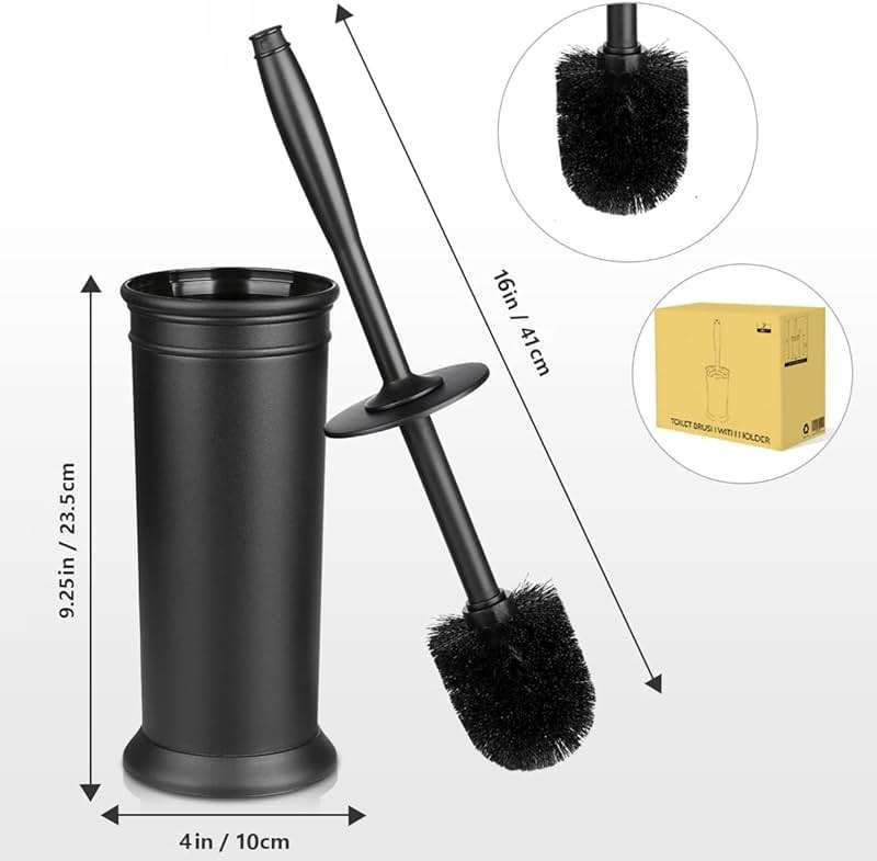 Toilet Brush and Holder 2 Pack, Toilet Bowl Brush with Extra Long Handle, Toilet Scrubber and Covered Holder, Toilet Brushes for Bathroom-Space Saving, Covered Brush, Durable, Deep Cleaning(Black) - Image 2