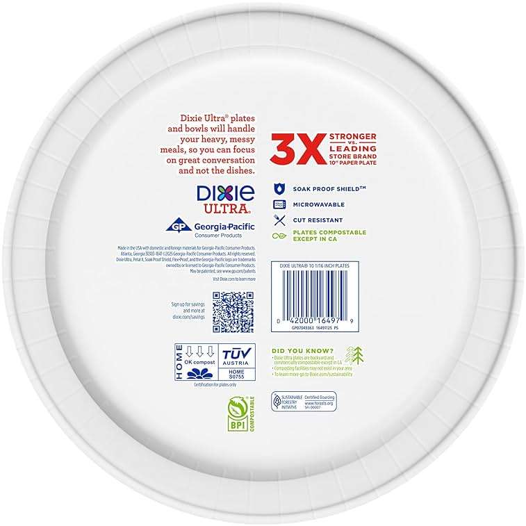 Dixie Ultra, Large Paper Plates, 10 Inch, 172 Count (4 packs of 43 plates), 3X Stronger*, Heavy Duty, Microwave-Safe, Soak-Proof, Cut Resistant, Disposable Plates For Heavy, Messy Meals - Image 9