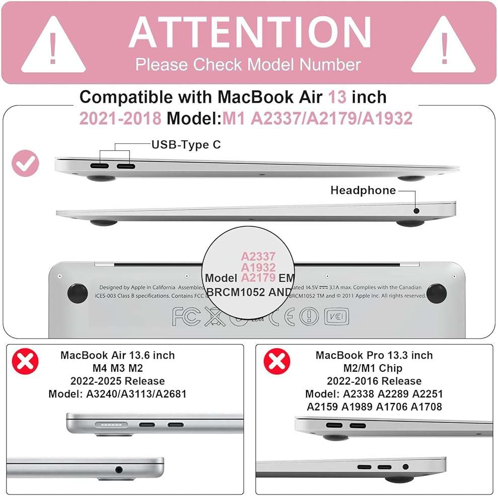 B BELK Compatible with MacBook Air 13 inch Case 2021 2020 2019 2018 M1 A2337 A2179 A1932 Touch ID,Plastic Laptop Hard Shell+2 Keyboard Cover+Screen Protector for MacBook Air 13.3 inch Case,Pink Marble - Image 2