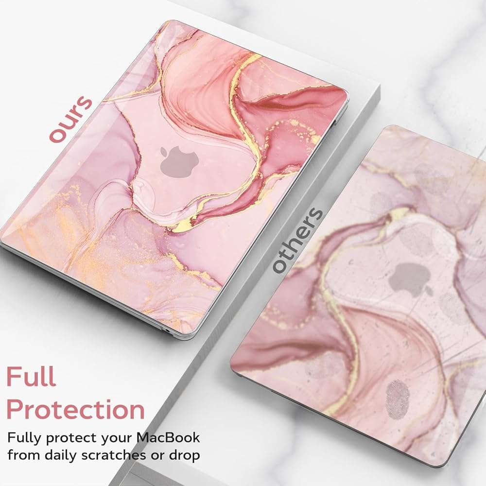 B BELK Compatible with MacBook Air 13 inch Case 2021 2020 2019 2018 M1 A2337 A2179 A1932 Touch ID,Plastic Laptop Hard Shell+2 Keyboard Cover+Screen Protector for MacBook Air 13.3 inch Case,Pink Marble - Image 5