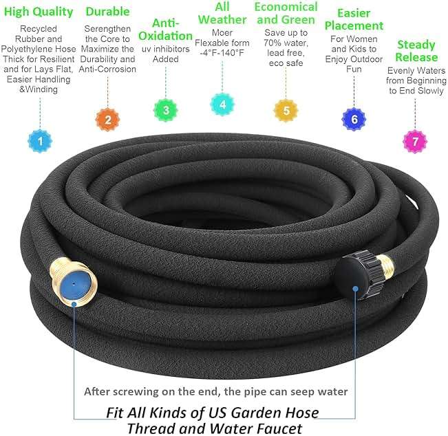 STYDDI Soaker Hose, 1/2" x 25 FT Round Rubber Garden Soaker Hose, Heavy Duty Water Seeper Soaker Hoses for Foundation Watering, Garden Beds, Garden, Lawn and Plants - Image 3