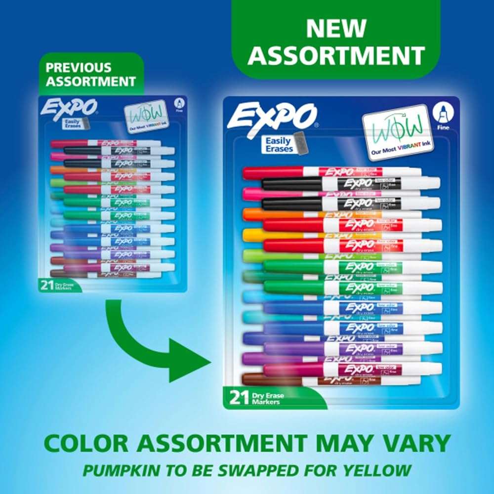 EXPO Dry Erase Markers, Low Odor Ink, Assorted Colors, Fine Tip, 21 Count - Whiteboard, Essential Supplies for Office, School, Classroom, Teachers - Image 2