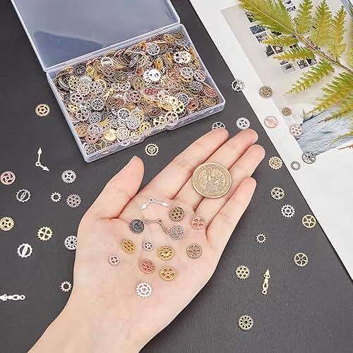 OLYCRAFT 160g 7~18mm Long Antique Steampunk Gears Charms 8-Color Small Wheel Gear Resin Fillers Alloy Mixed Gears Pendants for Resin Crafting, Jewelry Making and Decorations - Image 2