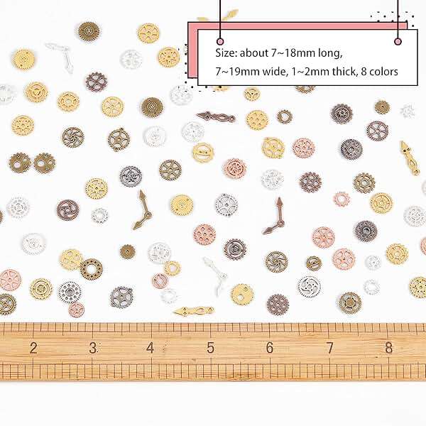OLYCRAFT 160g 7~18mm Long Antique Steampunk Gears Charms 8-Color Small Wheel Gear Resin Fillers Alloy Mixed Gears Pendants for Resin Crafting, Jewelry Making and Decorations - Image 3