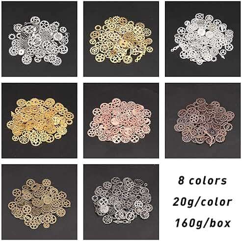 OLYCRAFT 160g 7~18mm Long Antique Steampunk Gears Charms 8-Color Small Wheel Gear Resin Fillers Alloy Mixed Gears Pendants for Resin Crafting, Jewelry Making and Decorations - Image 4