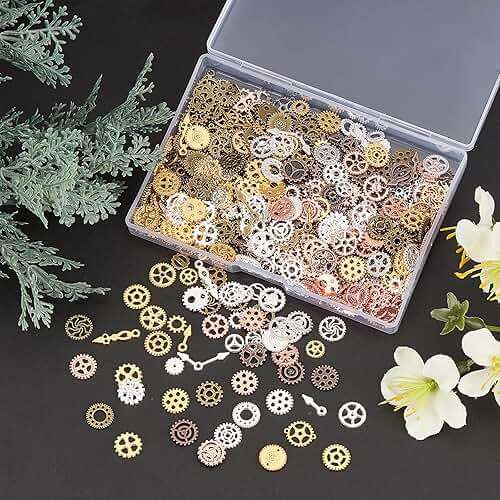 OLYCRAFT 160g 7~18mm Long Antique Steampunk Gears Charms 8-Color Small Wheel Gear Resin Fillers Alloy Mixed Gears Pendants for Resin Crafting, Jewelry Making and Decorations - Image 6