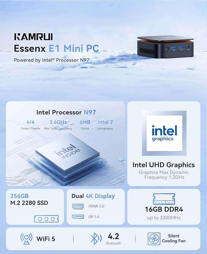 KAMRUI Pinova P1 Mini PC Computer, AMD Ryzen 4300U (Beats i3-10110U/3500U), 16GB RAM 256GB SSD, Mini Desktop Computer Support Triple 4K, USB-C, WiFi, Bluetooth, Ethernet for Business, Education, Home - Image 2