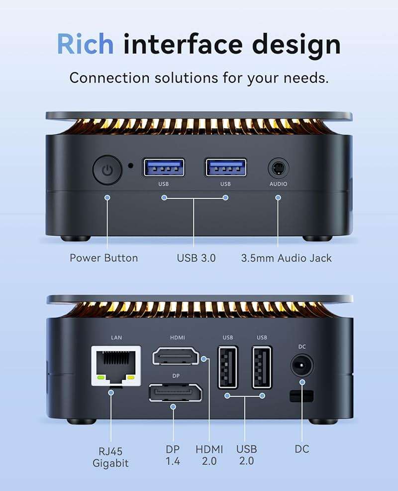 KAMRUI Pinova P1 Mini PC Computer, AMD Ryzen 4300U (Beats i3-10110U/3500U), 16GB RAM 256GB SSD, Mini Desktop Computer Support Triple 4K, USB-C, WiFi, Bluetooth, Ethernet for Business, Education, Home - Image 5