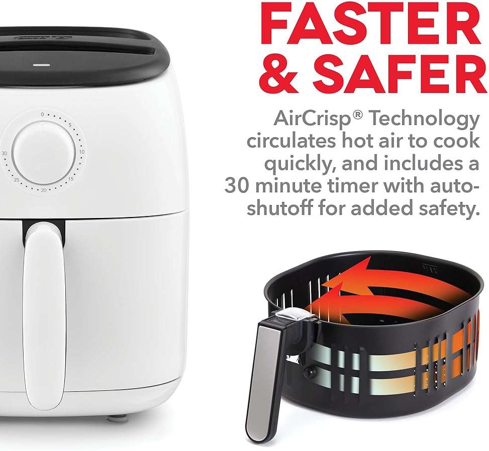 Dash Tasti-Crisp Express Air Fryer - Mini Air Fryer For Crispy Snacks, Frozen Foods and Oil-Free Cooking - Nonstick Basket - White, 2.6-Quart - Image 6