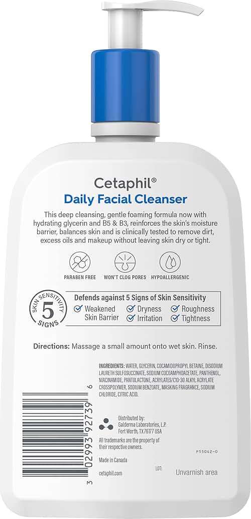 Cetaphil Face Wash, Daily Facial Cleanser for Sensitive, Combination to Oily Skin, 20 oz, Gentle Foaming, Soap Free, Hypoallergenic - Image 10
