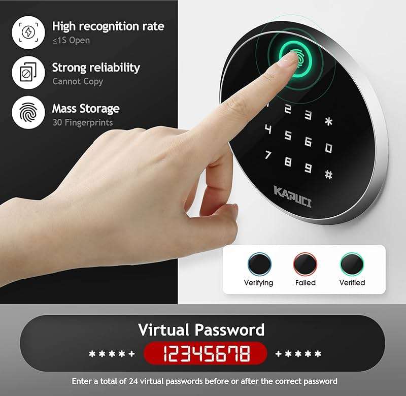 KAPUCI Modern Minimalism Design Biometric Fingerprint Touch Screen Safe, 1.28 Cubic Feet Auto-Open Safe Box with Digital Virtual Password,Safety Steel Home Safes for Wardrobe,Home,Office,Hotel - Image 4