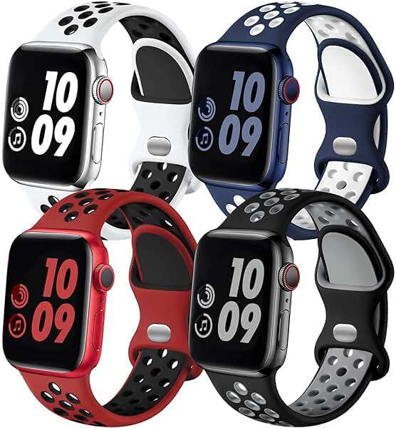 Adorve 4 Pack Sport Bands Compatible with Apple Watch Bands for Men Women 49mm 46mm 45mm 44mm 42mm 41mm 40mm 38mm,Breathable Soft Silicone Strap for iWatch Band Series 11 10 SE Ultra 9 8 7 6 5 4 3 2 1 - Image 1