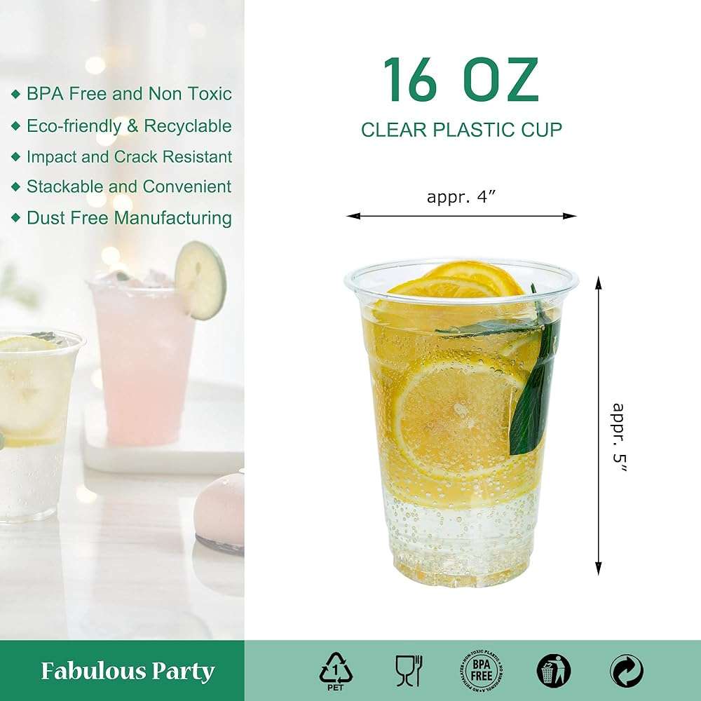 Fabulous Party 300 Pack Crystal Clear 16 Oz Plastic Cups Disposable Cups, PET Clear Cups for Party, Smoothie Disposable Drinkware for Wedding, Cold Drink Cup for Sparkling Ice Coffee Bubble Tea - Image 3