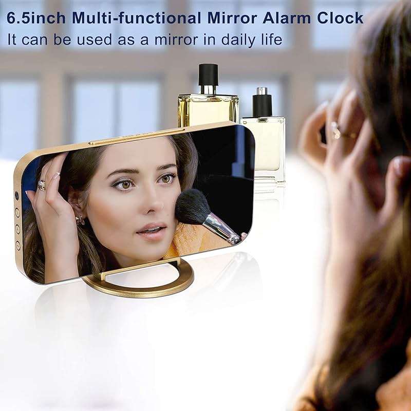 SZELAM Digital Alarm Clock,LED and Mirror Desk Clock Large Display,with Dual USB Charger Ports,3 Levels Brightness,12/24H,Modern Electronic Clock for Bedroom Home Living Room Office - Gold - Image 3