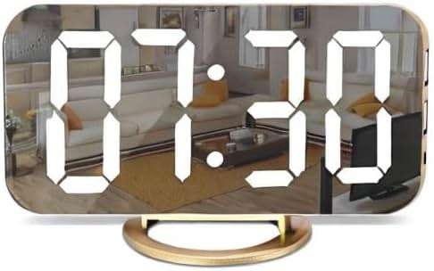 SZELAM Digital Alarm Clock,LED and Mirror Desk Clock Large Display,with Dual USB Charger Ports,3 Levels Brightness,12/24H,Modern Electronic Clock for Bedroom Home Living Room Office - Gold - Image 9