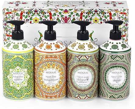Mosaic Liquid Hand Soap / Hand Wash Gift Set, Ideal for Bathroom and Kitchen Hand Soap Set , Olive Oil + Coconut & Hibiscus + Gardenia + Orange Blossom, 4 x 24.6 fl oz Each Liquid Soap Bottle - Image 3