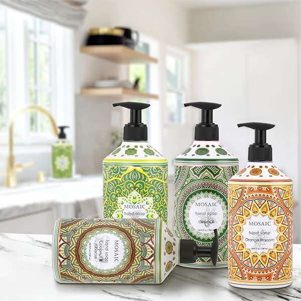 Mosaic Liquid Hand Soap / Hand Wash Gift Set, Ideal for Bathroom and Kitchen Hand Soap Set , Olive Oil + Coconut & Hibiscus + Gardenia + Orange Blossom, 4 x 24.6 fl oz Each Liquid Soap Bottle - Image 6