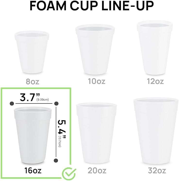 Shop Square 16 Oz Disposable Foam Cups (50 Pack), White Foam Insulates Hot & Cold Beverages, Made in the USA, To-Go Cups - for Coffee, Tea, Hot Cocoa, Soup, Broth, Smoothie, Soda, Juice - Image 3