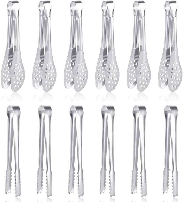 12 Pack Premium Small Serving Tongs, Dmoera Mini Stainless Steel Appetizer Tongs, 5Inch,5.2Inch(12.7cm) - Image 1