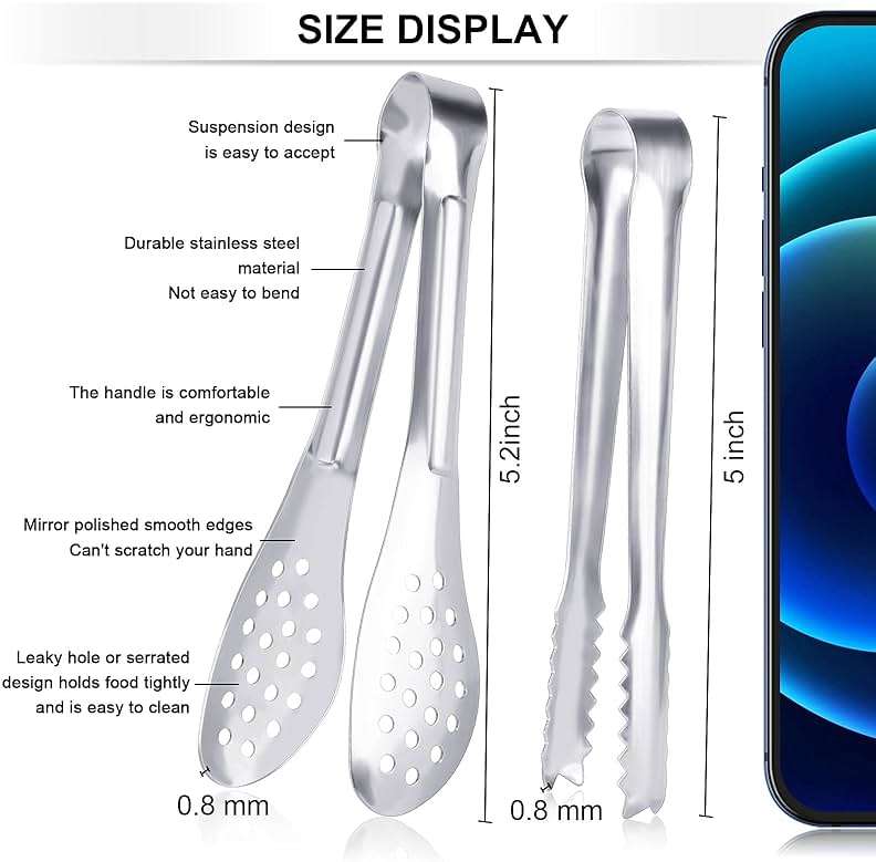 12 Pack Premium Small Serving Tongs, Dmoera Mini Stainless Steel Appetizer Tongs, 5Inch,5.2Inch(12.7cm) - Image 3