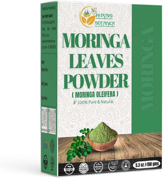 Herbs Botanica Moringa Powder 5.3 oz (150g) Organic Moringa Oleifera Leaf Powder Raw Green Superfood High in Plant-Based Protein, Iron & Vitamins Non-GMO, Vegan, Gluten Free Moringa Leaf Powder - Image 1