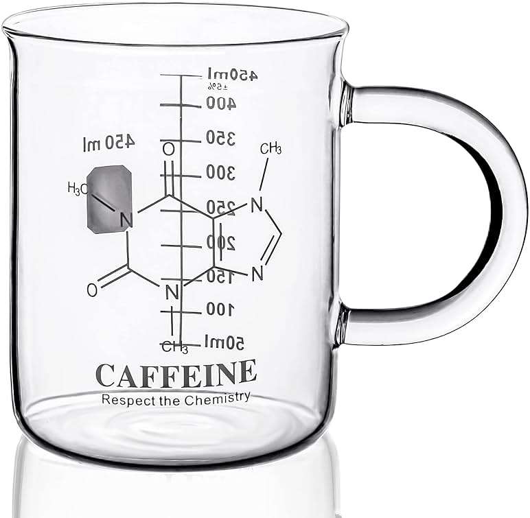 Caffeine Beaker Mug, Chemistry Coffee Mug 16 oz Borosilicate Glass, Measuring Graduated Beaker (450ml) - Image 1