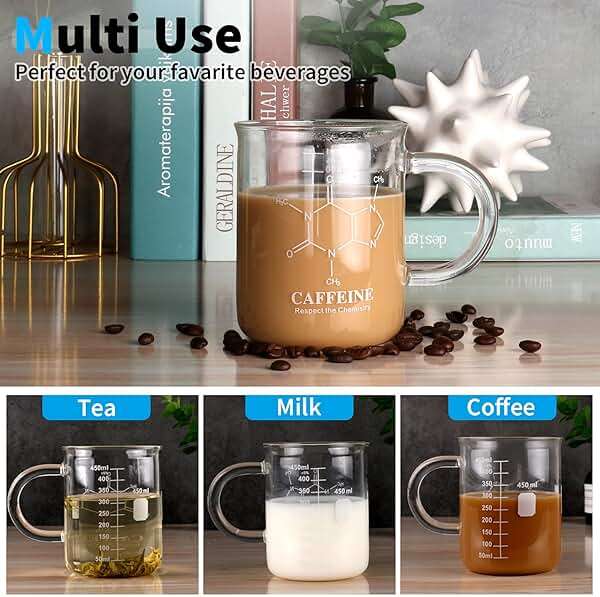 Caffeine Beaker Mug, Chemistry Coffee Mug 16 oz Borosilicate Glass, Measuring Graduated Beaker (450ml) - Image 5