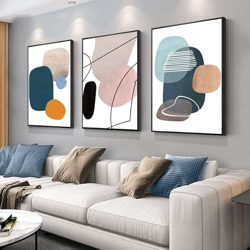 MPLONG Wall Art 3 Pieces Of Framed Decorative Paintings Abstract Simple Orange White Blue And Other Color Blocks Wall Art Canvas Prints Wall Decor Gifts Size 16" x 24" x 3 Panels - Image 1