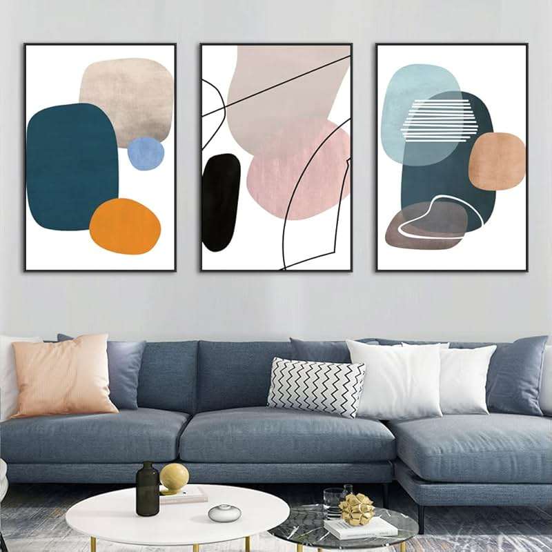 MPLONG Wall Art 3 Pieces Of Framed Decorative Paintings Abstract Simple Orange White Blue And Other Color Blocks Wall Art Canvas Prints Wall Decor Gifts Size 16" x 24" x 3 Panels - Image 4