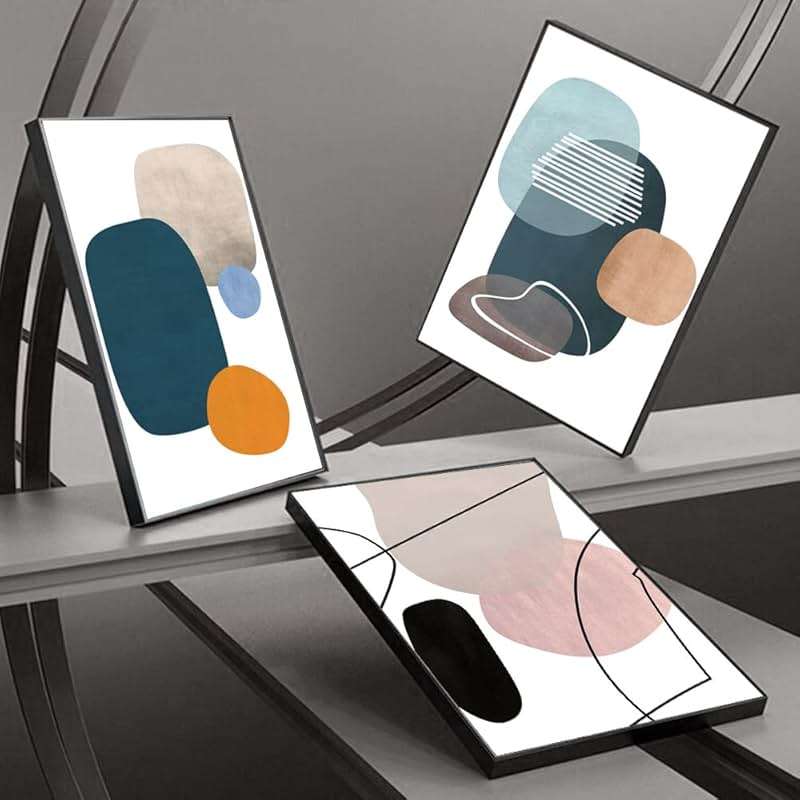 MPLONG Wall Art 3 Pieces Of Framed Decorative Paintings Abstract Simple Orange White Blue And Other Color Blocks Wall Art Canvas Prints Wall Decor Gifts Size 16" x 24" x 3 Panels - Image 5