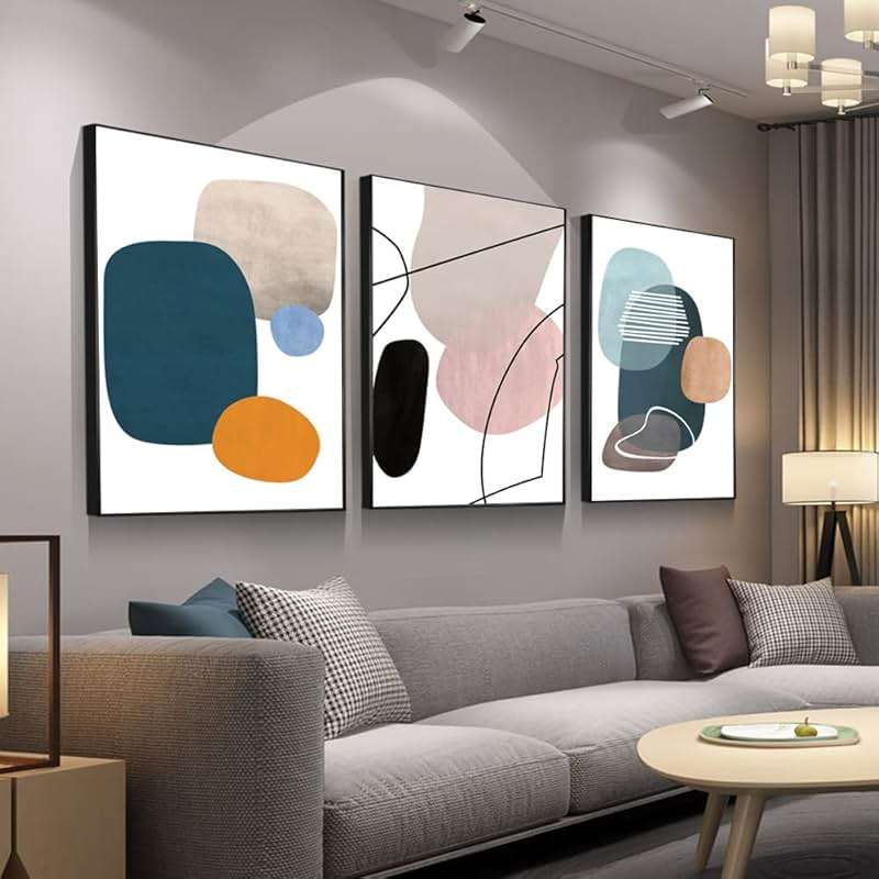 MPLONG Wall Art 3 Pieces Of Framed Decorative Paintings Abstract Simple Orange White Blue And Other Color Blocks Wall Art Canvas Prints Wall Decor Gifts Size 16" x 24" x 3 Panels - Image 8