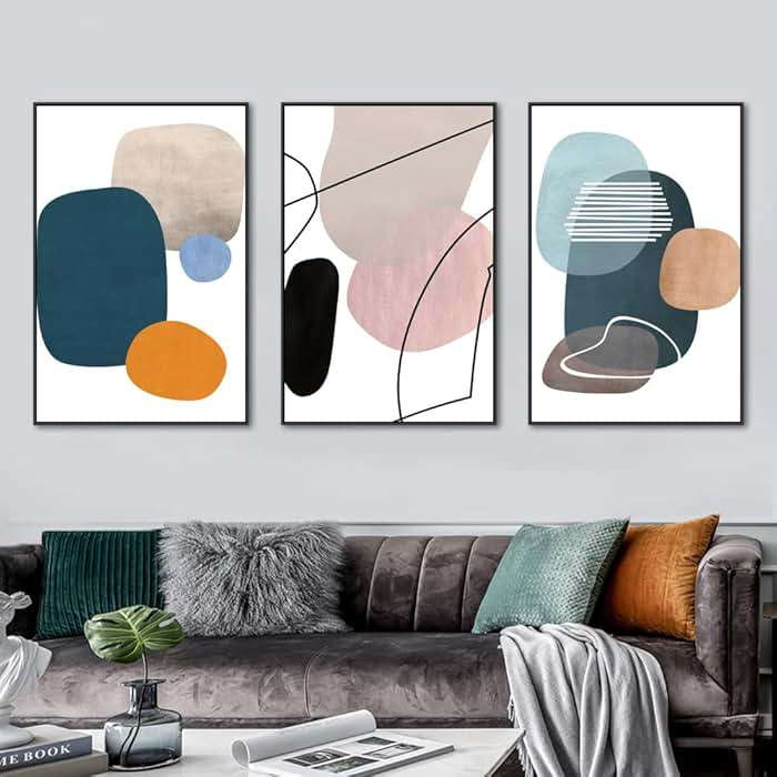MPLONG Wall Art 3 Pieces Of Framed Decorative Paintings Abstract Simple Orange White Blue And Other Color Blocks Wall Art Canvas Prints Wall Decor Gifts Size 16" x 24" x 3 Panels - Image 9