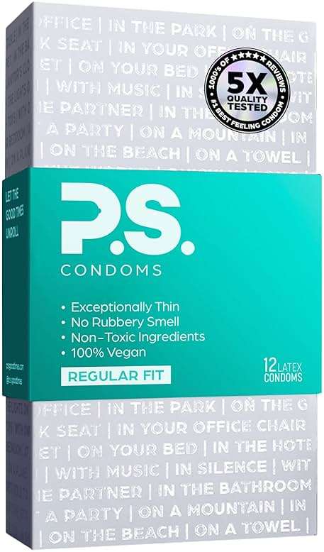 PS Condoms Exceptionally Thin Latex Condoms for Men - Odorless and 100% Vegan - Ultra Thin Lubricated Condom - 40% Thinner and Transparent - 12 Pack - Image 1