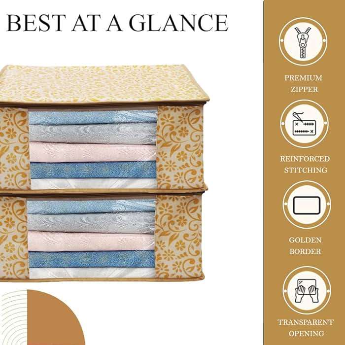 ANKIT INTERNATIONAL Non Woven Saree Cover Storage Bags for Clothes (BEIGE) (6),PACK OF 6(Brown patti) - Image 4
