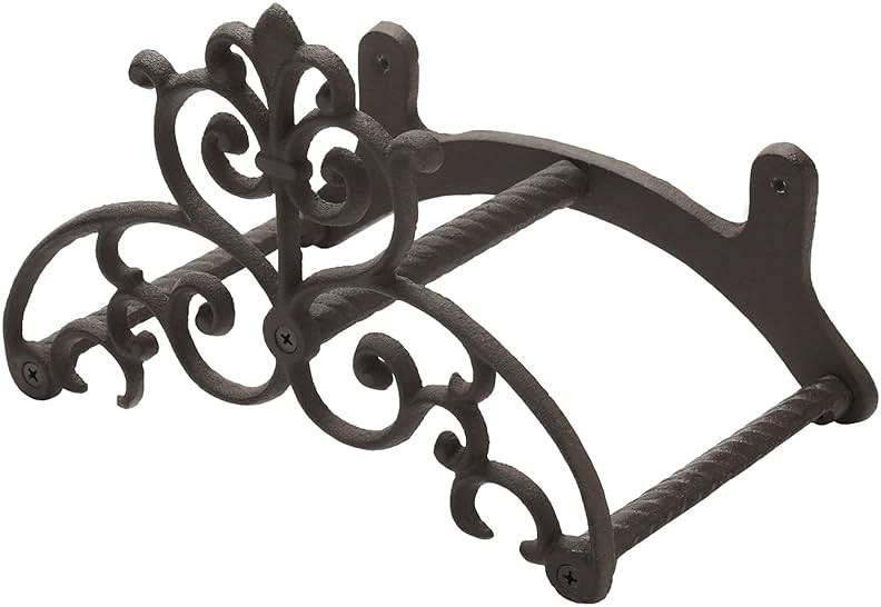 MyGift Brown Heavy Duty Cast Iron Outdoor Garden Hose Hanger Wall Mounted Water Hose Holder Reel with Vintage Scrollwork Design - Image 5