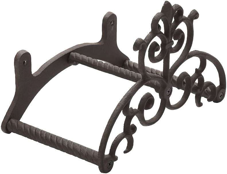MyGift Brown Heavy Duty Cast Iron Outdoor Garden Hose Hanger Wall Mounted Water Hose Holder Reel with Vintage Scrollwork Design - Image 6