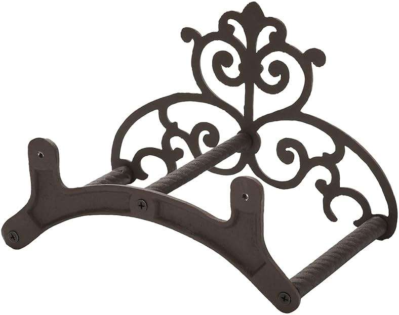 MyGift Brown Heavy Duty Cast Iron Outdoor Garden Hose Hanger Wall Mounted Water Hose Holder Reel with Vintage Scrollwork Design - Image 7